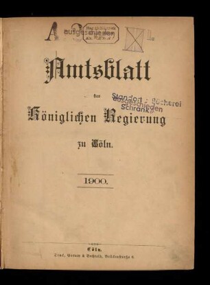 Amtsblatt der Königlichen Regierung zu Köln / 1900