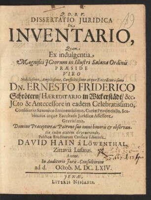 Dissertatio Iuridica De Inventario