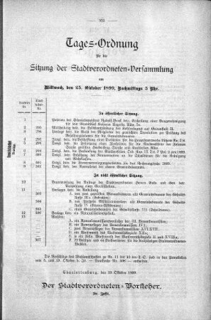 Tages-Ordnung, 25. Oktober 1899