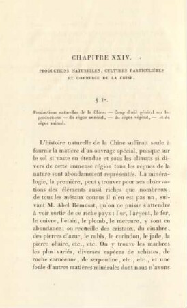 Chapitre XXIV. Productions naturelles, cultures particulières et commerce de la Chine