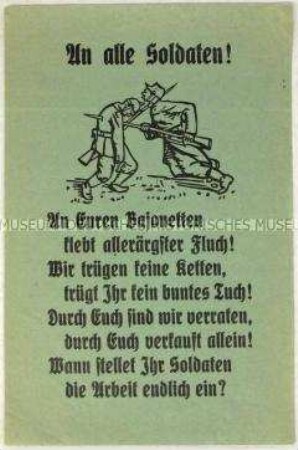 Illustriertes Flugblatt mit pazifistischer Friedenspropaganda