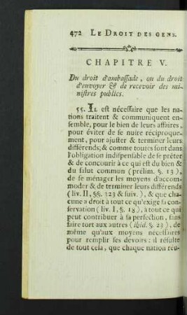 Chapitre V. Du droit d'ambassade, ou du droit d'envoyer & de recevoir des ministres publics.
