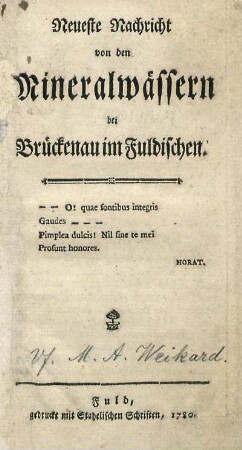 Neueste Nachricht von den Mineralwässern bei Brückenau im Fuldischen