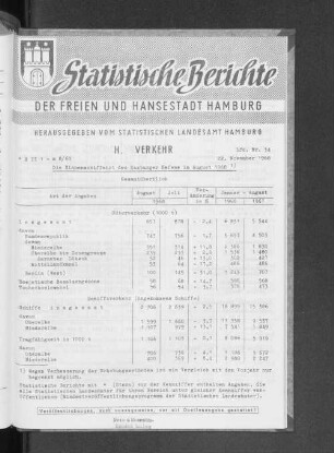 Die Binnenschiffahrt des Hamburger Hafens im August 1968 : Lfd. Nr. 34
