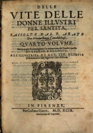 Vite delle Donne illustri per Santità quarto volumine