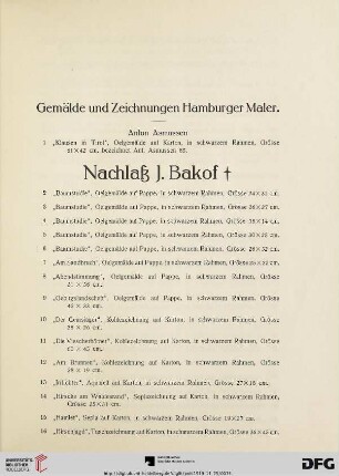 Gemälde und Zeichnungen Hamburger Maler (Nr. 1-182)