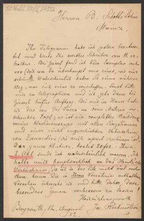 Brief an B. Schott's Söhne : 12.08.1882