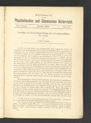 Vorschläge zur Hochschulausbildung der Lehramtskandidaten für Physik.