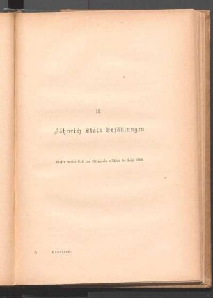 II. Fähnrich Ståls Erzählungen. Dieser zweite Teil des Originals erschien im Jahr 1860.