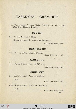 Tableaux - Gravures (Nr. 1-29)