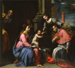 Die heilige Familie mit der heiligen Barbara und dem heiligen Carlo Borromeo