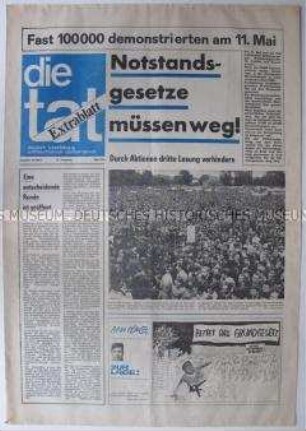 Extrablatt der antifaschistische Wochenzeitung "Die Tat" zu den Notstandsgesetzen