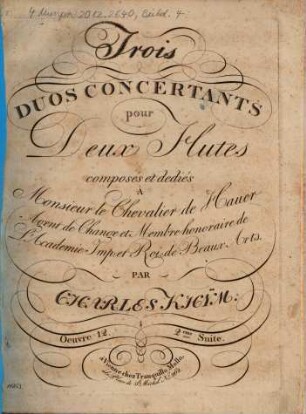 Trois duos concertants pour deux flutes : Oeuvre 12, 2