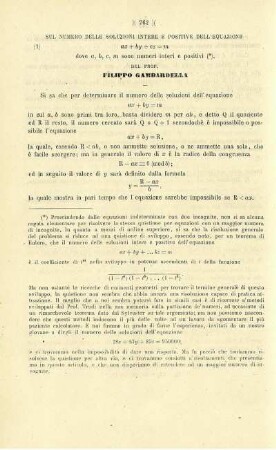 Sul numero delle soluzioni intere e positive dell'equazione ... .