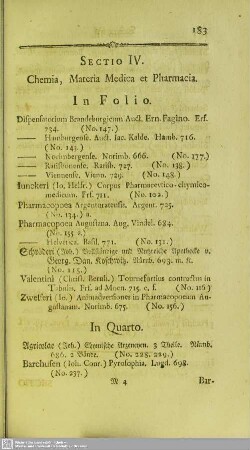 Sectio IV. Chemia, Materia Medica et Pharmacia