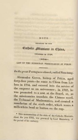 Note relative to the Catholic missions in China