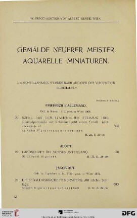 Gemälde neuerer Meister. Aquarelle. Miniaturen (Nr. 22-126)