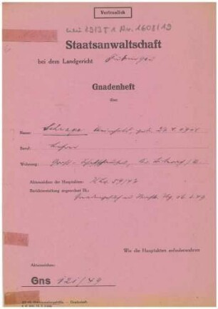 Gnadenheft Reinhold Schrage Gns 121/49