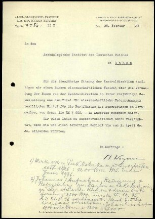 M. Wegner an DAI Athen