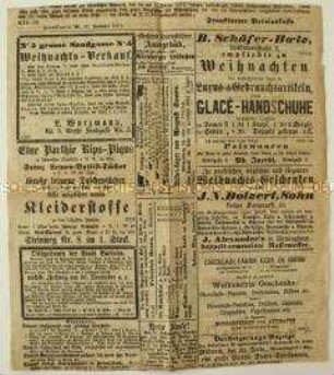 Frankfurter Zeitungsanzeigen - aus der Schreibschatulle der Ulrike von Levetzow (Goethe-Kasten)