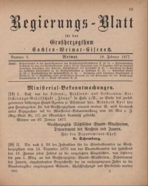 19. Ministerial-Bekanntmachung, den Personalwechsel in der Haupt-Agentur der Lebens-, Pensions- und Leibrenten- Versicherungs- Gesellschaft betreffend