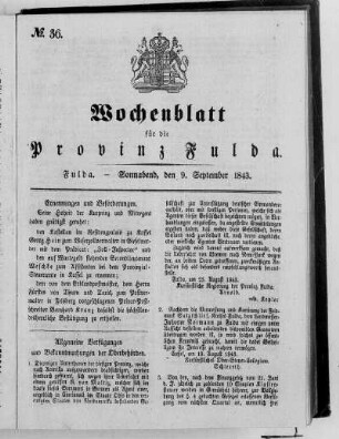 Nr. 36, Ausgabe vom 9. September 1843