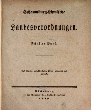 Schaumburg-Lippische Landesverordnungen. 5, 5. 1822/37 (1839)