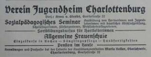 Verein Jugendheim Charlottenburg - Anzeige