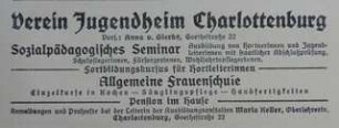 Verein Jugendheim Charlottenburg - Anzeige