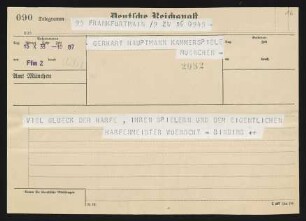 Brief von Rudolf G. Binding an Gerhart Hauptmann