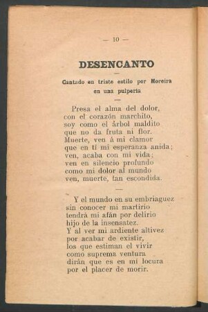 Desencanto : Cantado en triste estilo por Moreira en una pulpería