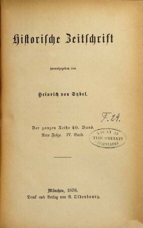 Historische Zeitschrift : HZ. 40. 1878