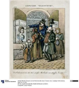 Bauern vor der Wachsbüste eines Friseurs. Aus: Leipziger Volksszenen