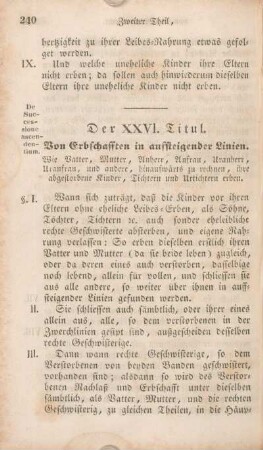 Der XXVI. Titul. Von Erbschafften in aufsteigender Linien.