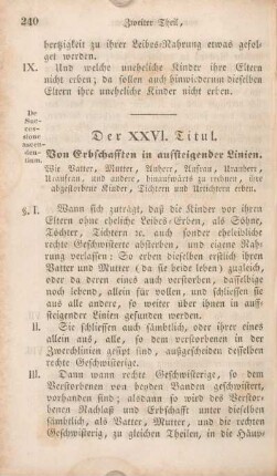 Der XXVI. Titul. Von Erbschafften in aufsteigender Linien.