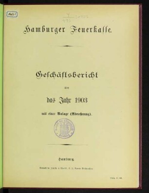 1903: Geschäftsbericht