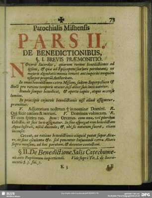 Pars II. De Benedictionibus