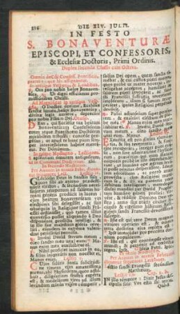 Die XIV. Junii. In Festo S. Bonaventurae Episcopi, Et Confessoris, ...
