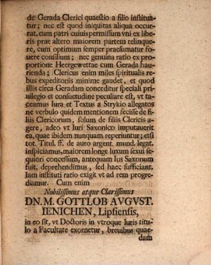 Solemnem in iure utr. promotionem doctoralem ... Dn. M. Gottlob Augusti Ienichen ... : [Praefatus de successione geradae]