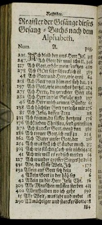Register der Gesänge dieses Gesang-Buchs nach dem Alphabeth.