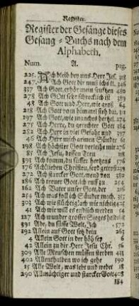 Register der Gesänge dieses Gesang-Buchs nach dem Alphabeth.