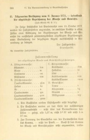 15. Allgemeine Verfügung vom 11. Januar 1878