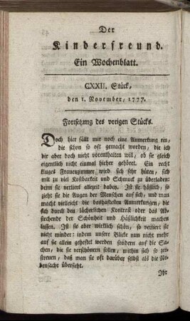 CXXII. Stück, den 1. November 1777