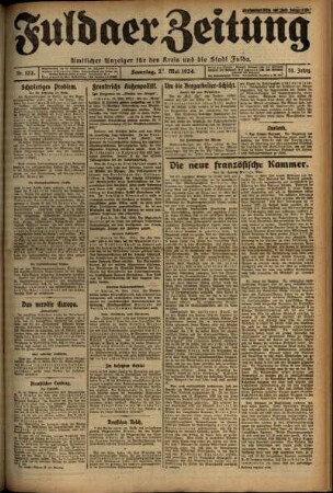 Erste Ausgabe vom Samstag, den 24. Mai 1924.