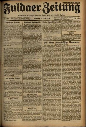 Erste Ausgabe vom Samstag, den 24. Mai 1924.