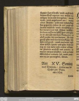 Am XV. Sontag nach Trinitatis/ Lection aus der Epistel zun Galat. am 6. Cap.