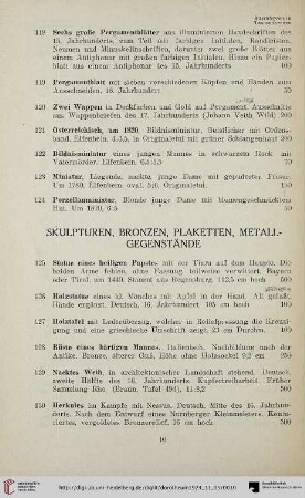 Skulpturen, Bronzen, Plaketten, Metallgegenstände (Nr. 125-150)