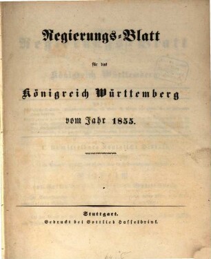 Regierungsblatt für das Königreich Württemberg. 1855