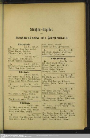 Häuserbuch : Straßen-Register