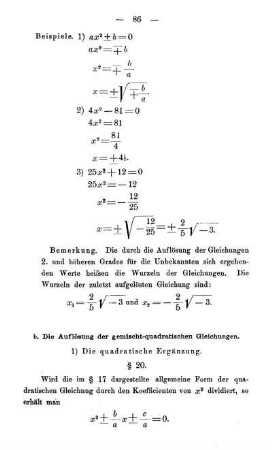 b. Die Auflösung der gemischt-quadratischen Gleichungen. § 20-22.